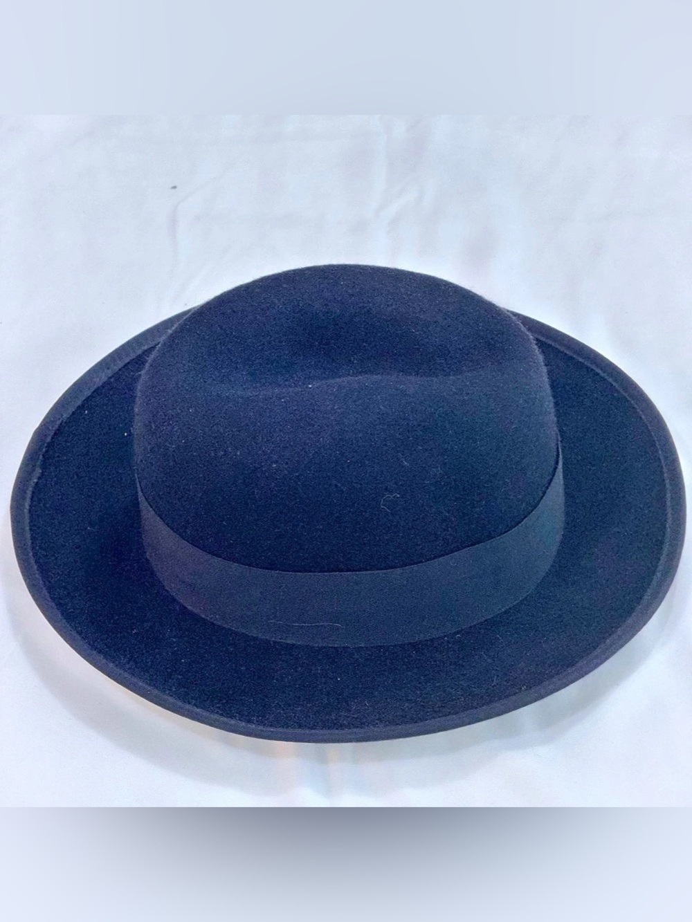 Black Felt Fedora Hat Large Made in USA Satin Lined Grosgrain Band - Picture 3 of 8